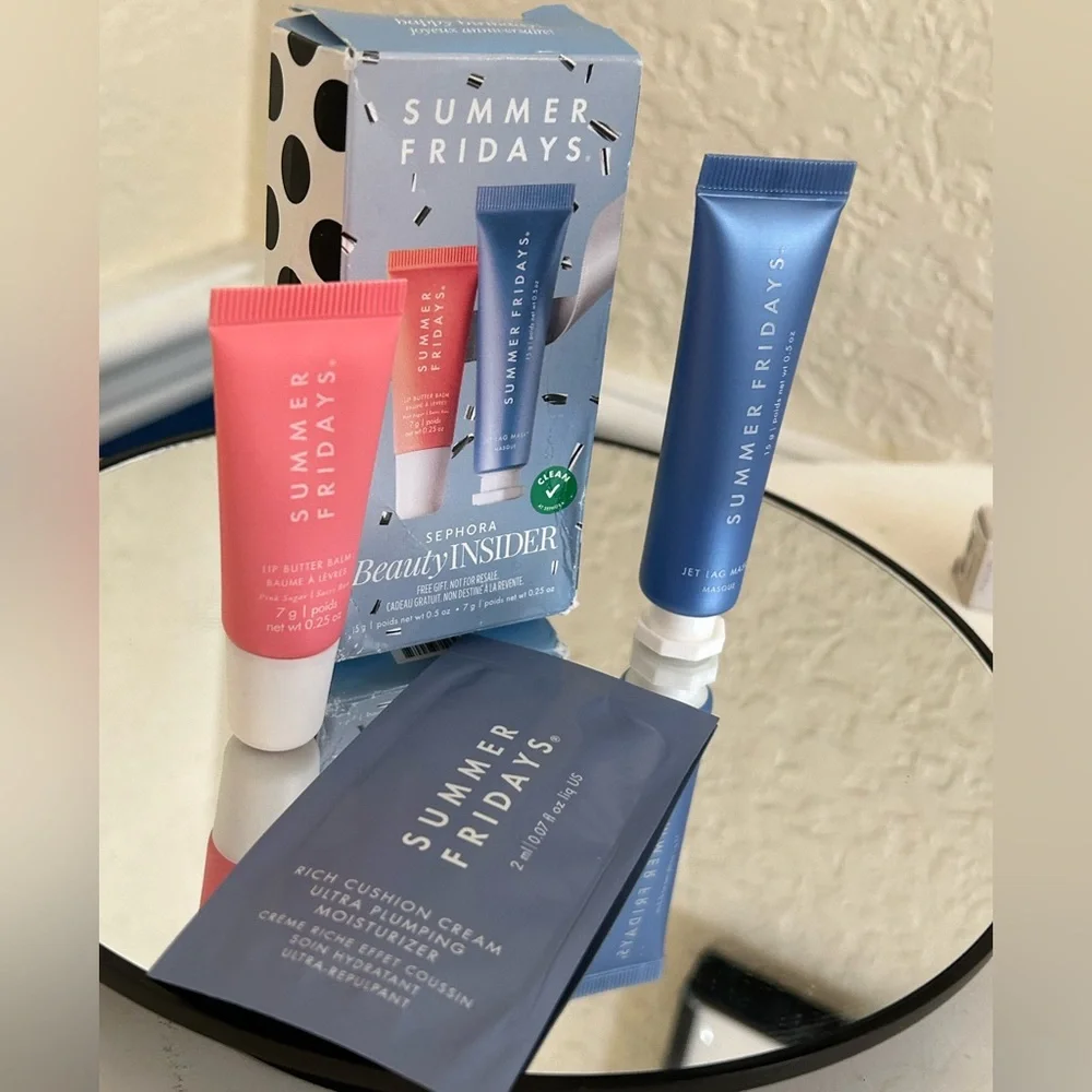 Summer Fridays Set—Jet Lag Mask & Pink Sugar Lip Butter + Sample Cushion Cream